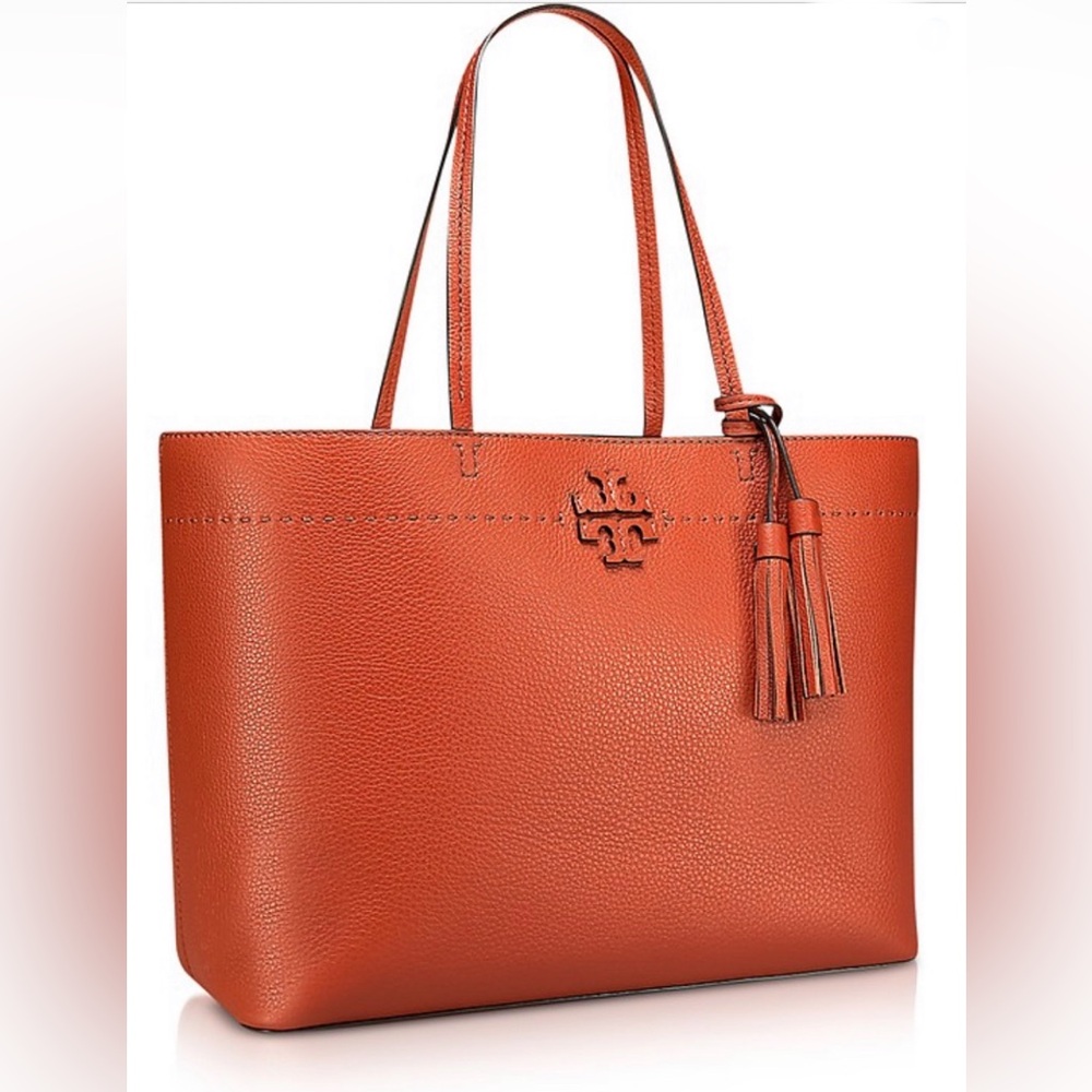 Tory Burch McGraw Leather Large Tote Poppy
Red Orange Tassel